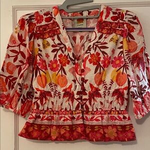 FARM Rio Women's Vibrant Floral Blouse - Red, Orange, Yellow
